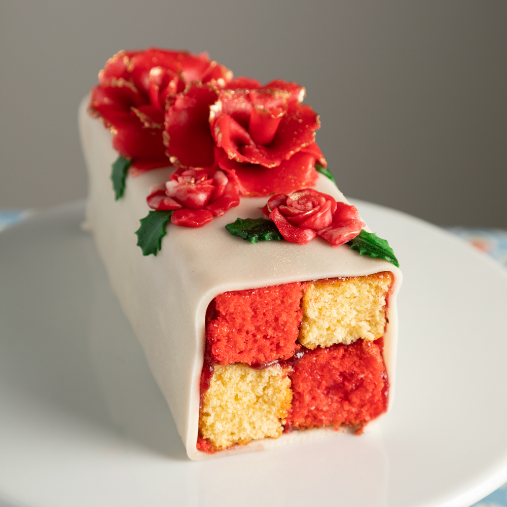 Battenberg cake met marsepein